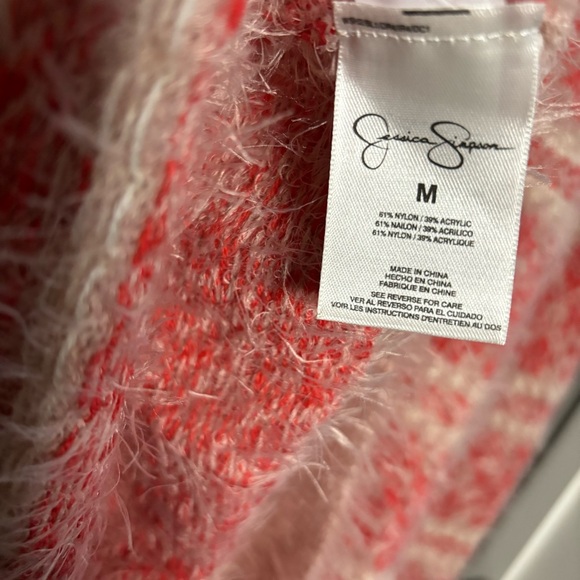 Jessica Simpson New Very Fuzzy Sweater Tunic M Deep Coral Ivory Plush - Picture 11 of 11
